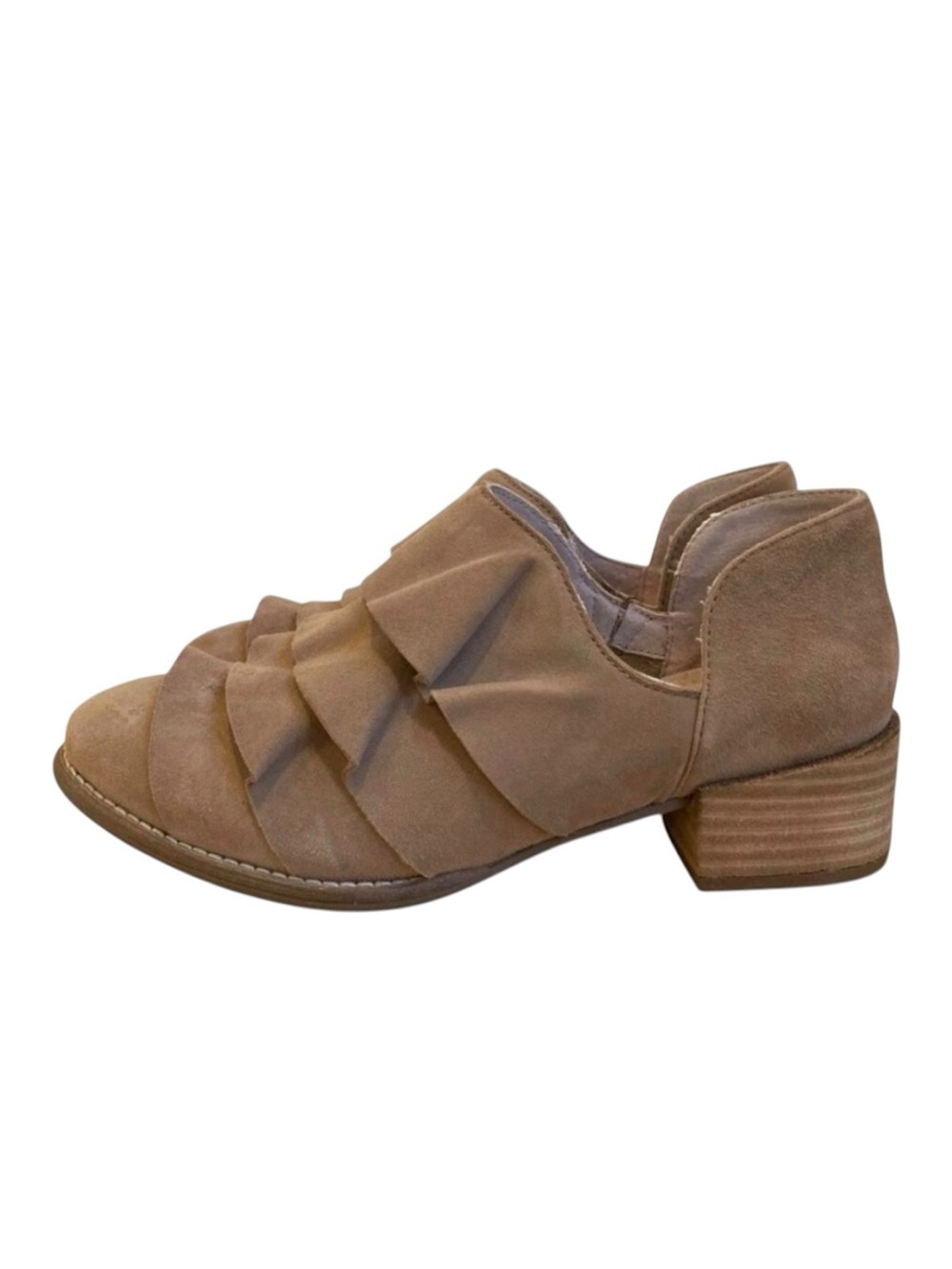 Seychelles ankle booties tan beige leather woven details chunky heeled size 6